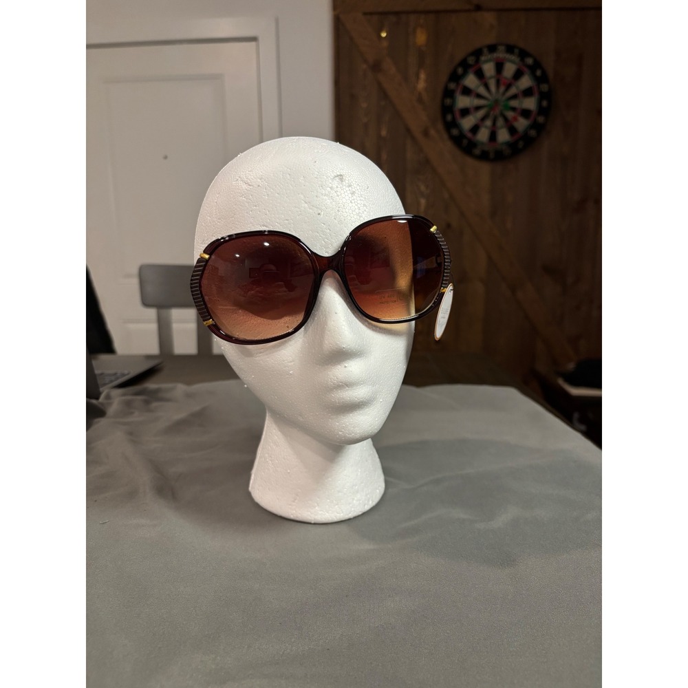 Ellure Eyewear Womens Oversized Round Sunglasses Brown Gradient UV400 Gold Trim
